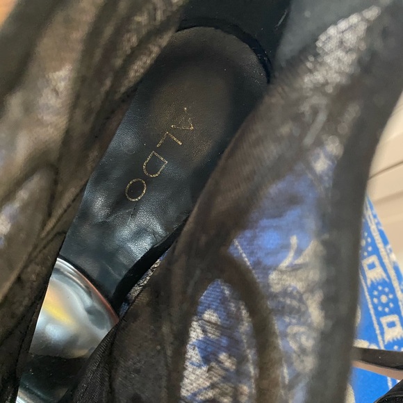 Aldo Stiletto Black Lace Ankle Boot Peep Toe - Picture 4 of 9